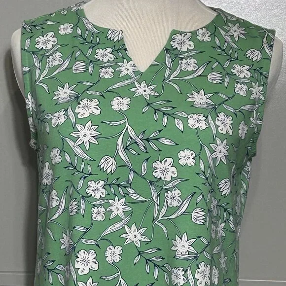Denim & Company D & Co Floral Perfect Jersey Split V-Neck Tunic Tank Soft Jade S - Picture 4 of 12
